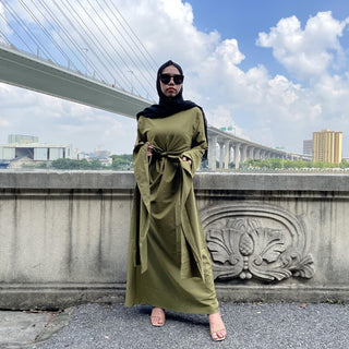 6343#Eid Mubarek Elegant Solid Color Fashion Modest Abaya Dubai Turkey Hijab Dress - CHAOMENG MUSLIM SHOP