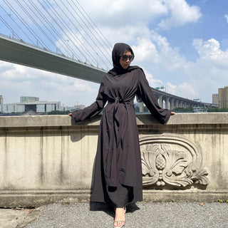 6343#Eid Mubarek Elegant Solid Color Fashion Modest Abaya Dubai Turkey Hijab Dress - CHAOMENG MUSLIM SHOP