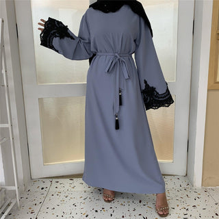 6371#Sliver Lace On Sleeve Plain And Simple Closed Loose Abaya - Premium  from CHAOMENG - Just $29.90! Shop now at CHAOMENG MUSLIM SHOP