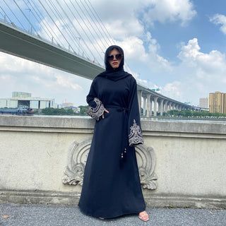 6371#Sliver Lace On Sleeve Plain And Simple Closed Loose Abaya - Premium  from CHAOMENG - Just $29.90! Shop now at CHAOMENG MUSLIM SHOP