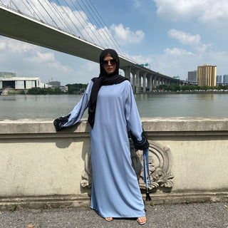 6371#Sliver Lace On Sleeve Plain And Simple Closed Loose Abaya - Premium  from CHAOMENG - Just $29.90! Shop now at CHAOMENG MUSLIM SHOP