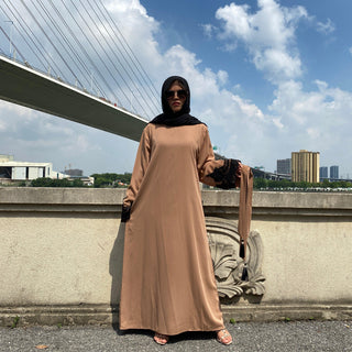 6371#Sliver Lace On Sleeve Plain And Simple Closed Loose Abaya - Premium  from CHAOMENG - Just $29.90! Shop now at CHAOMENG MUSLIM SHOP