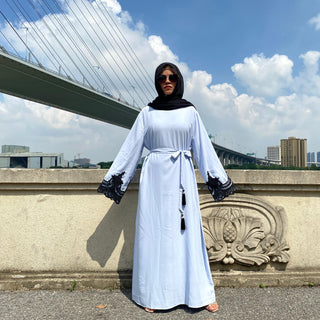 6371#Sliver Lace On Sleeve Plain And Simple Closed Loose Abaya - Premium  from CHAOMENG - Just $29.90! Shop now at CHAOMENG MUSLIM SHOP