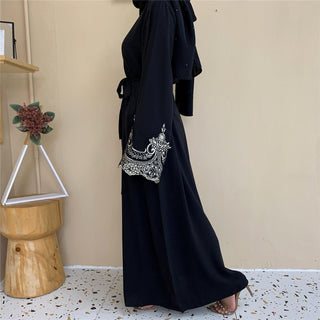 6371#Sliver Lace On Sleeve Plain And Simple Closed Loose Abaya - Premium  from CHAOMENG - Just $29.90! Shop now at CHAOMENG MUSLIM SHOP