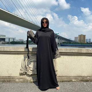 6371#Sliver Lace On Sleeve Plain And Simple Closed Loose Abaya - Premium  from CHAOMENG - Just $29.90! Shop now at CHAOMENG MUSLIM SHOP