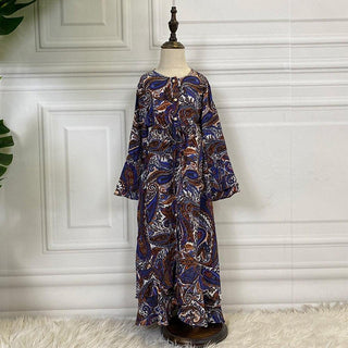 63800#Abaya Modest Fashion Nida Floral Print Little Girls Dress CHAOMENG MUSLIM SHOP muslim abaya dress