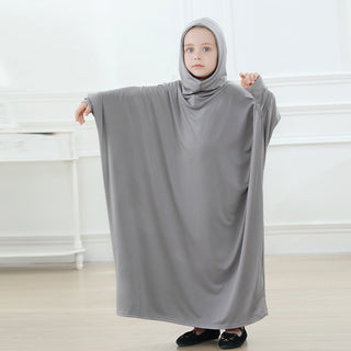 6399#Muslim Kids Maxi Dress Children Abaya Hijab Scarf Ramadan Middle East Arab Long Robe Gowns Kimono CHAOMENG MUSLIM SHOP muslim abaya dress