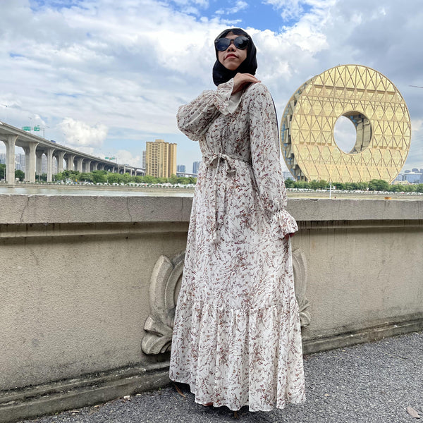 6434#Hot Selling Floral Burkini Muslim Long Sleeve Dress CHAOMENG MUSLIM SHOP muslim abaya dress