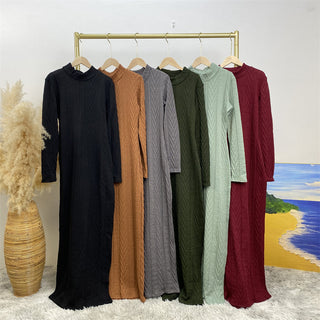 64350#  6 color Winter Long Sleeve Knitted Muslim Dress CHAOMENG MUSLIM SHOP muslim abaya dress