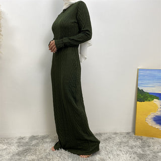 64350#  6 color Winter Long Sleeve Knitted Muslim Dress CHAOMENG MUSLIM SHOP muslim abaya dress