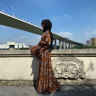 6475#New Arrivals Arab Fashion Printed Lantern Sleeve Muslim Dress CHAOMENG MUSLIM SHOP muslim abaya dress