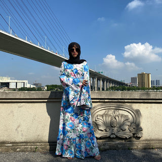 6475#New Arrivals Arab Fashion Printed Lantern Sleeve Muslim Dress CHAOMENG MUSLIM SHOP muslim abaya dress