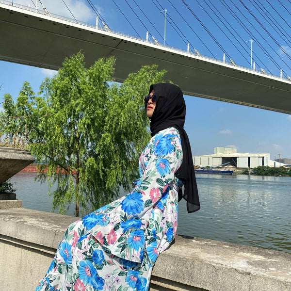 6475#New Arrivals Arab Fashion Printed Lantern Sleeve Muslim Dress CHAOMENG MUSLIM SHOP muslim abaya dress