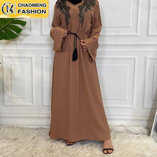 6510#New Arrivals Arab Fashion Lantern Sleeve Cardigan Robe Muslim Dress CHAOMENG MUSLIM SHOP muslim abaya dress