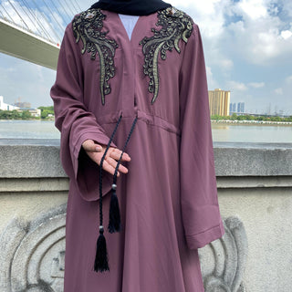 6510#New Arrivals Arab Fashion Lantern Sleeve Cardigan Robe Muslim Dress CHAOMENG MUSLIM SHOP muslim abaya dress