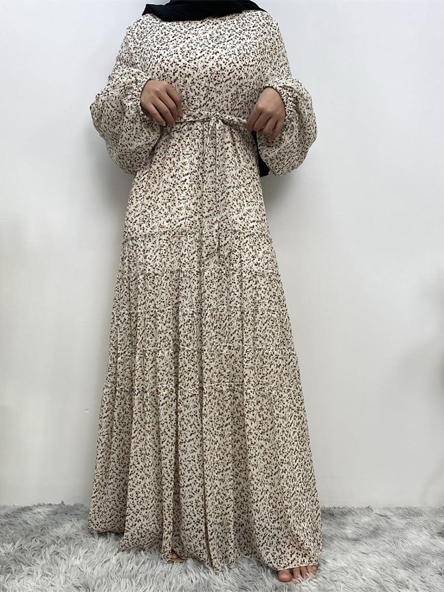 Fashion (9071-Blck)Chiffon Long Sleeve Floral Print Dress Women