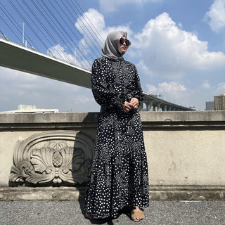 6541#Latest Fashion Floral Print Polka Clothing Long Casual Muslim CHAOMENG MUSLIM SHOP muslim abaya dress