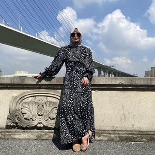 6541#Latest Fashion Floral Print Polka Clothing Long Casual Muslim CHAOMENG MUSLIM SHOP muslim abaya dress