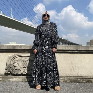 6541#Latest Fashion Floral Print Polka Clothing Long Casual Muslim CHAOMENG MUSLIM SHOP muslim abaya dress