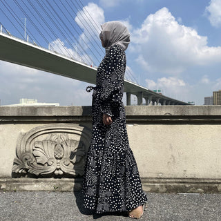 6541#Latest Fashion Floral Print Polka Clothing Long Casual Muslim CHAOMENG MUSLIM SHOP muslim abaya dress