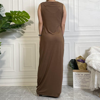 6565# Muslim Inner Dress Sleeveless Solid Color Slip Long Dress CHAOMENG MUSLIM SHOP muslim abaya dress