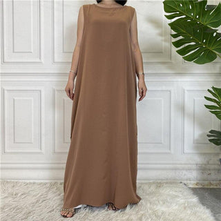 6595#Dubai Abaya Vestido All-Match Casual Wear Sleeveless Inner Dresses CHAOMENG MUSLIM SHOP muslim abaya dress