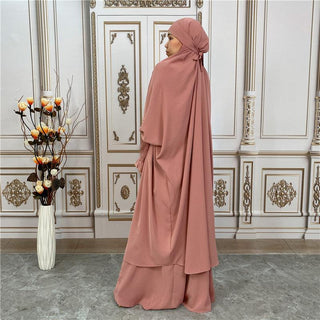 6608#10 Colors Latest Premium Nida Abaya Two Piece Frill Elasticated Cuff Jil-bab Prayer Set CHAOMENG MUSLIM SHOP muslim abaya dress