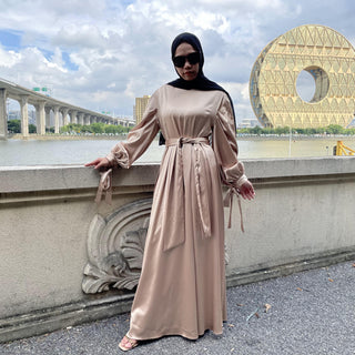 6629#Women Fashion Satin Dress CHAOMENG MUSLIM SHOP muslim abaya dress