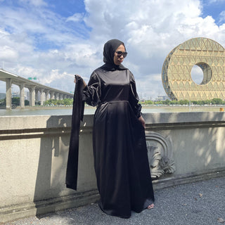 6629#Women Fashion Satin Dress CHAOMENG MUSLIM SHOP muslim abaya dress