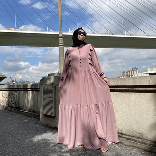 6633# Bubble Chiffon Fabric Pleated Dress CHAOMENG MUSLIM SHOP muslim abaya dress