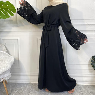 6659#  Nida Flower Lace Loose Sleeve With Front Zipper Casual Dress New Arrival Design CHAOMENG MUSLIM SHOP muslim abaya dress