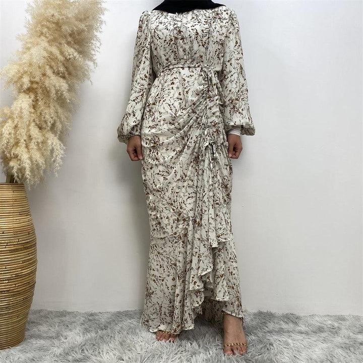 6669#High Quality Chiffon Muslim Dress Long Sleeve Elegant Eid Mubarak