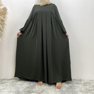 6683# Crew neck closed abaya dress solid color straight cut summer pleated dresses with pockets 10 colors CHAOMENG MUSLIM SHOP muslim abaya dress