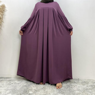 6683# Crew neck closed abaya dress solid color straight cut summer pleated dresses with pockets 10 colors CHAOMENG MUSLIM SHOP muslim abaya dress