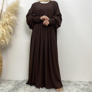 6685# summer solid color front zip a-line dress loose large hem maxi dresses  Eid muslim CHAOMENG MUSLIM SHOP muslim abaya dress