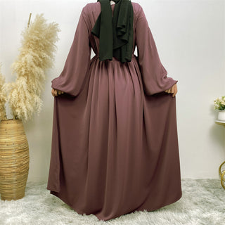 6692# High Quality Nida slim sleeves elastic cuff plain color Muslim Dress Nice For Eid Mubarak