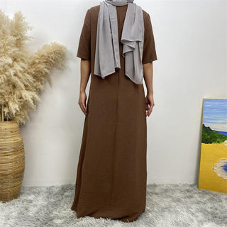 6722# Wrinkle Crepe Fabric Nice Quality Short Sleeve Abaya Dress Muslim Fshion CHAOMENG MUSLIM SHOP muslim abaya dress