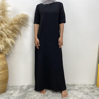 6722# Wrinkle Crepe Fabric Nice Quality Short Sleeve Abaya Dress Muslim Fshion CHAOMENG MUSLIM SHOP muslim abaya dress