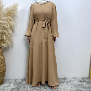 6738# 6 colors crepe fabric elasticated balloon sleeves muslim dress abaya CHAOMENG MUSLIM SHOP muslim abaya dress