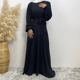 6738# 6 colors crepe fabric elasticated balloon sleeves muslim dress abaya CHAOMENG MUSLIM SHOP muslim abaya dress