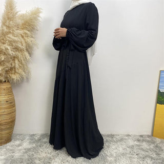 6738# 6 colors crepe fabric elasticated balloon sleeves muslim dress abaya CHAOMENG MUSLIM SHOP muslim abaya dress