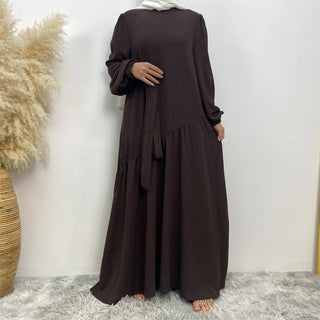 6738# 6 colors crepe fabric elasticated balloon sleeves muslim dress abaya CHAOMENG MUSLIM SHOP muslim abaya dress