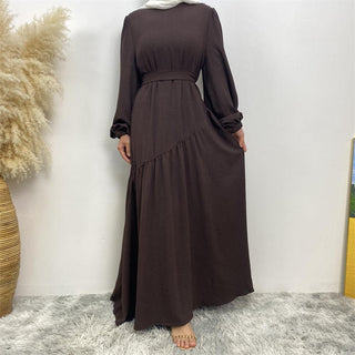 6738# 6 colors crepe fabric elasticated balloon sleeves muslim dress abaya - CHAOMENG MUSLIM SHOP