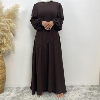 6738# 6 colors crepe fabric elasticated balloon sleeves muslim dress abaya CHAOMENG MUSLIM SHOP muslim abaya dress