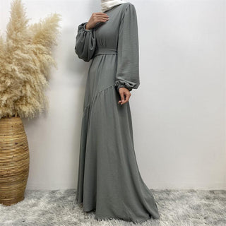 6738# 6 colors crepe fabric elasticated balloon sleeves muslim dress abaya CHAOMENG MUSLIM SHOP muslim abaya dress