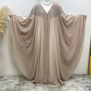 6739#  New Fashion 5 Colors Woman High quality chiffon batwing beading open abayas 服装 CHAOMENG chaomeng.myshopify.com Beige （杏色） / S ( 5'0-5'1 ) Beige （杏色） S ( 5'0-5'1 ) 