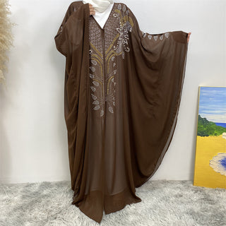 6743#  5 Colors High quality chiffon batwing diamond open abayas with rhinestones CHAOMENG MUSLIM SHOP muslim abaya dress