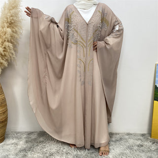 6743#  5 Colors High quality chiffon batwing diamond open abayas with rhinestones CHAOMENG MUSLIM SHOP muslim abaya dress