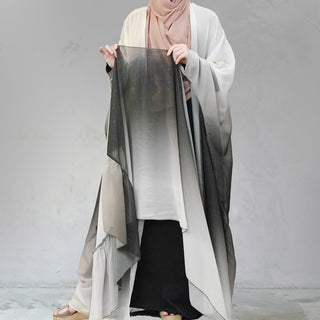 67501# Latest Classy 2 PCS Set Shiny Starry Sky Gradient Color Cardigan With Long Hijab Muslim Women Abaya