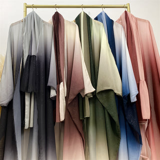 67501# Latest Classy 2 PCS Set Shiny Starry Sky Gradient Color Cardigan With Long Hijab Muslim Women Abaya 服装 CHAOMENG chaomeng.myshopify.com 